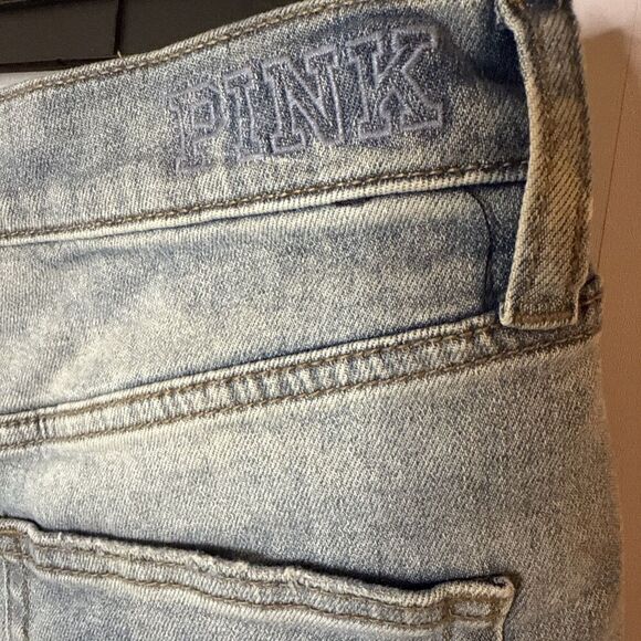 Pink Victoria Secret High‎ Waisted Cut off Shorts Womens 10 Blue Denim Frayed - Picture 7 of 11